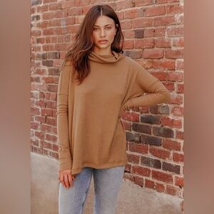 We The Free Free People Juicy Light Brown Cowl Neck Ribbed Sweater Surplice Back
